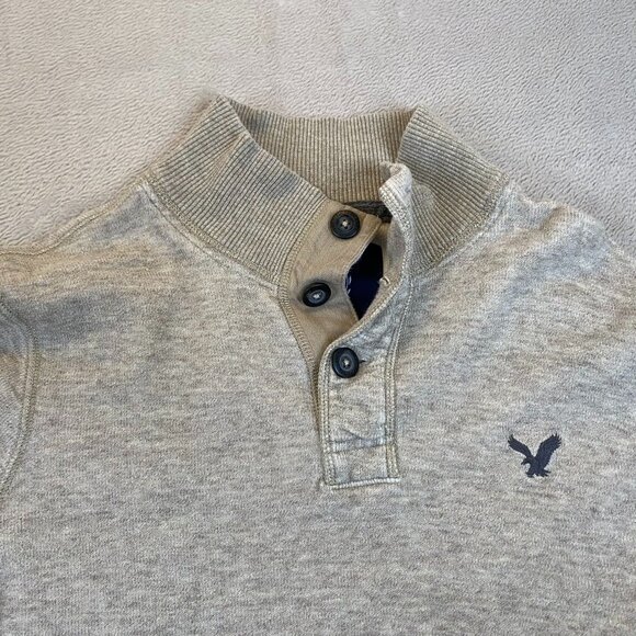 American Eagle Outfitters Men's Sweater M/M Gray Button Collar Long Sleeve Pullo - Picture 10 of 12